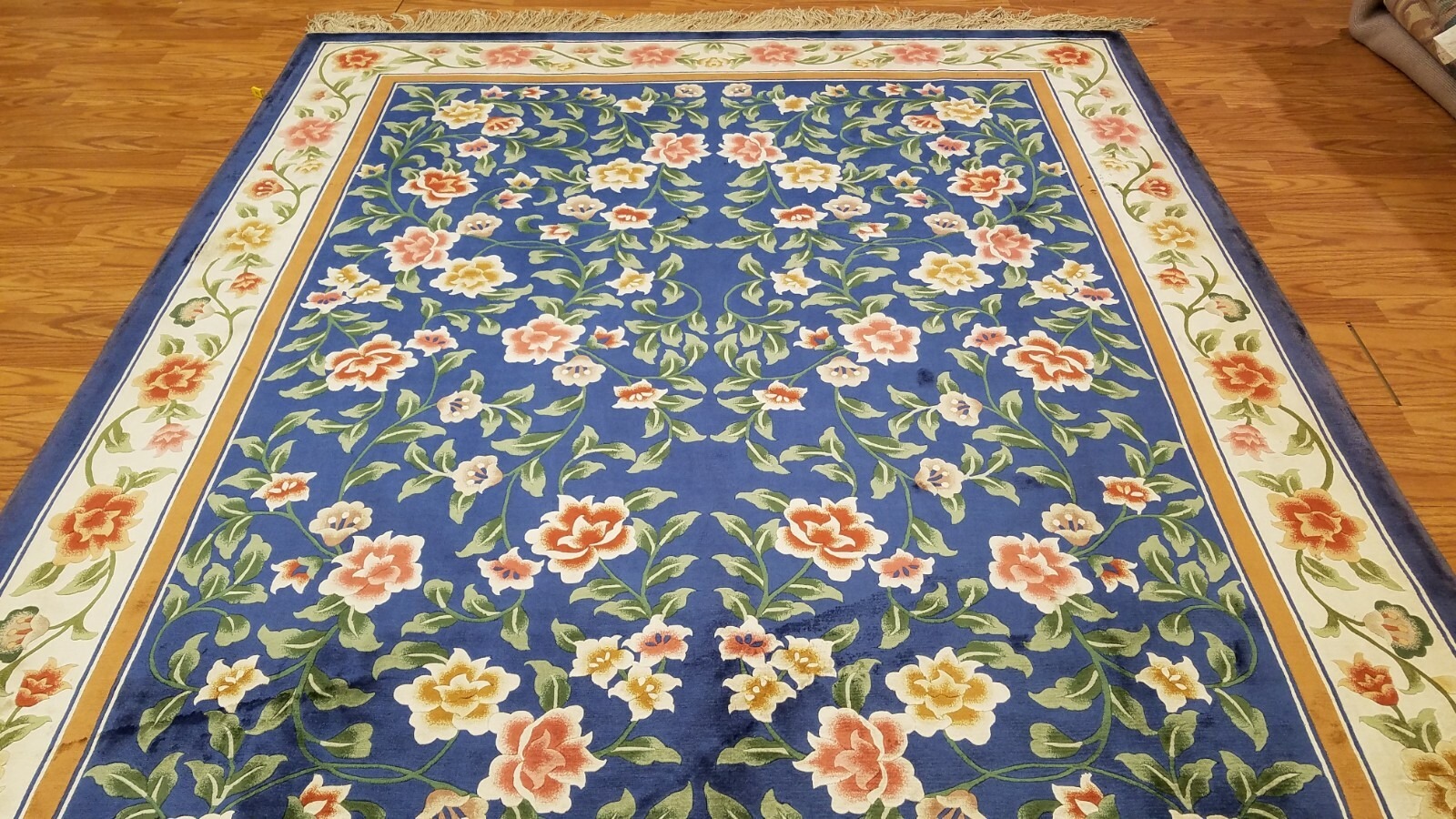 6 x 9 Royal blue English Garden Design Art Silk Hand Knotted Wool Area rug