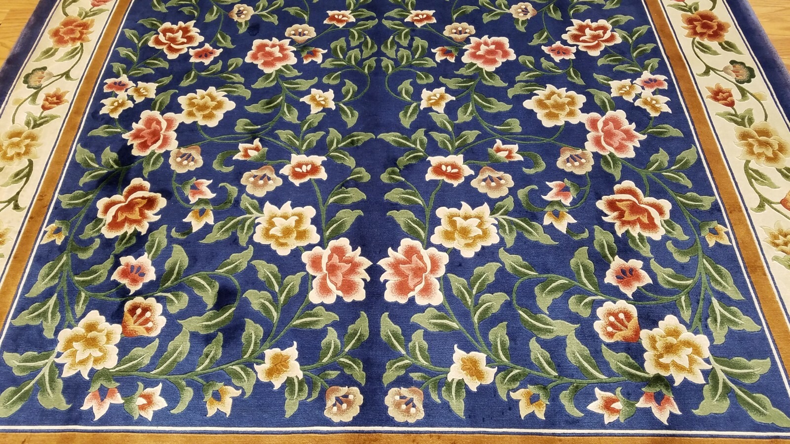 6 x 9 Royal blue English Garden Design Art Silk Hand Knotted Wool Area rug