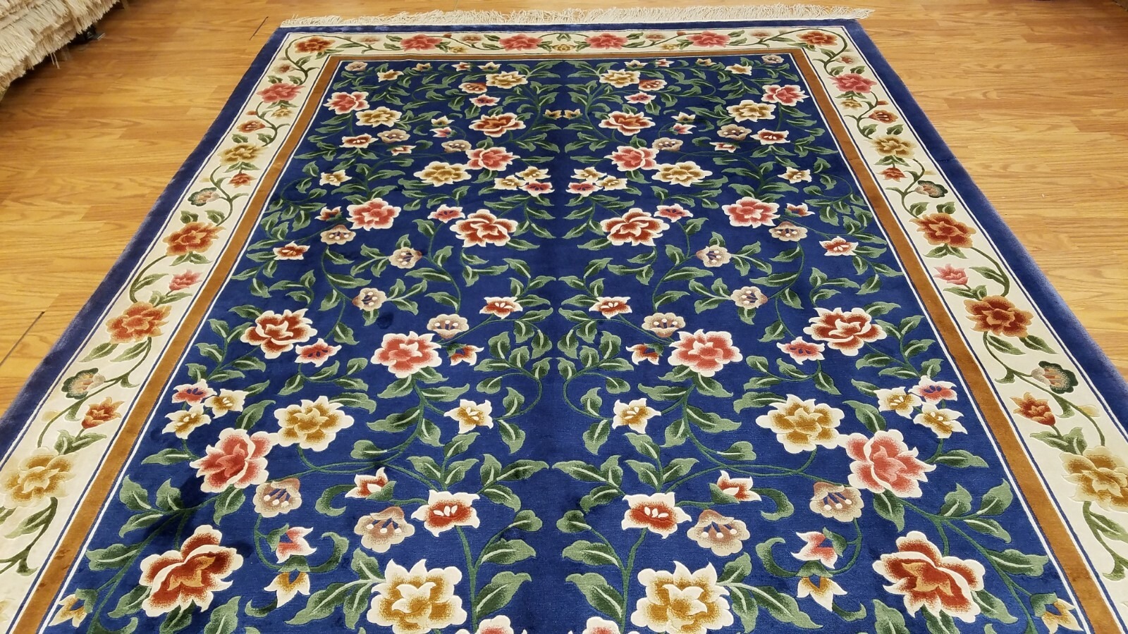 6 x 9 Royal blue English Garden Design Art Silk Hand Knotted Wool Area rug