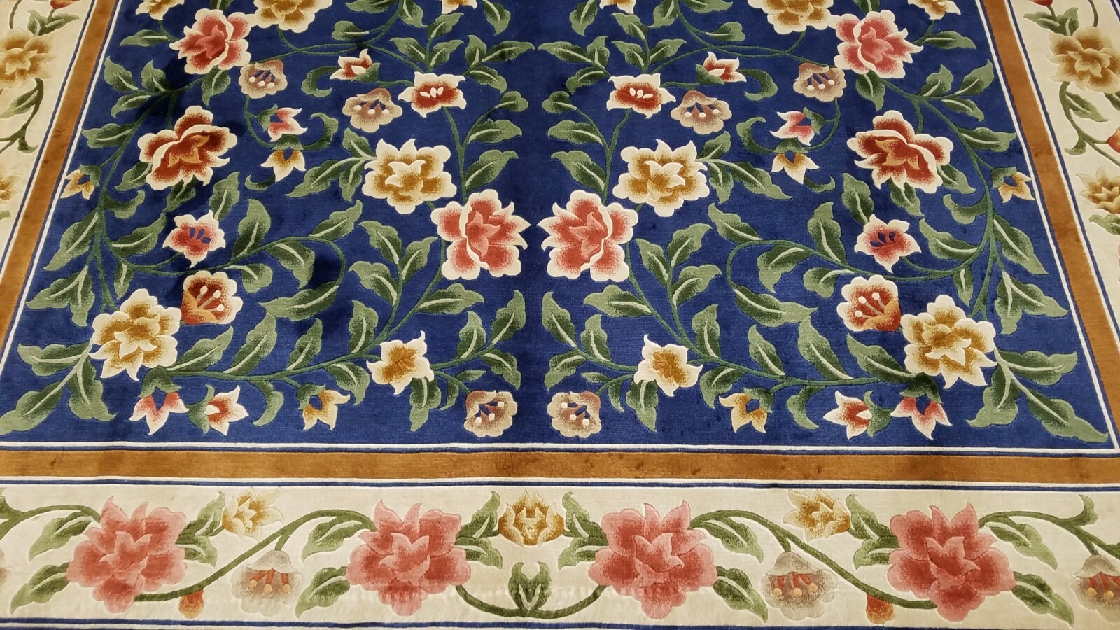 6 x 9 Royal blue English Garden Design Art Silk Hand Knotted Wool Area rug