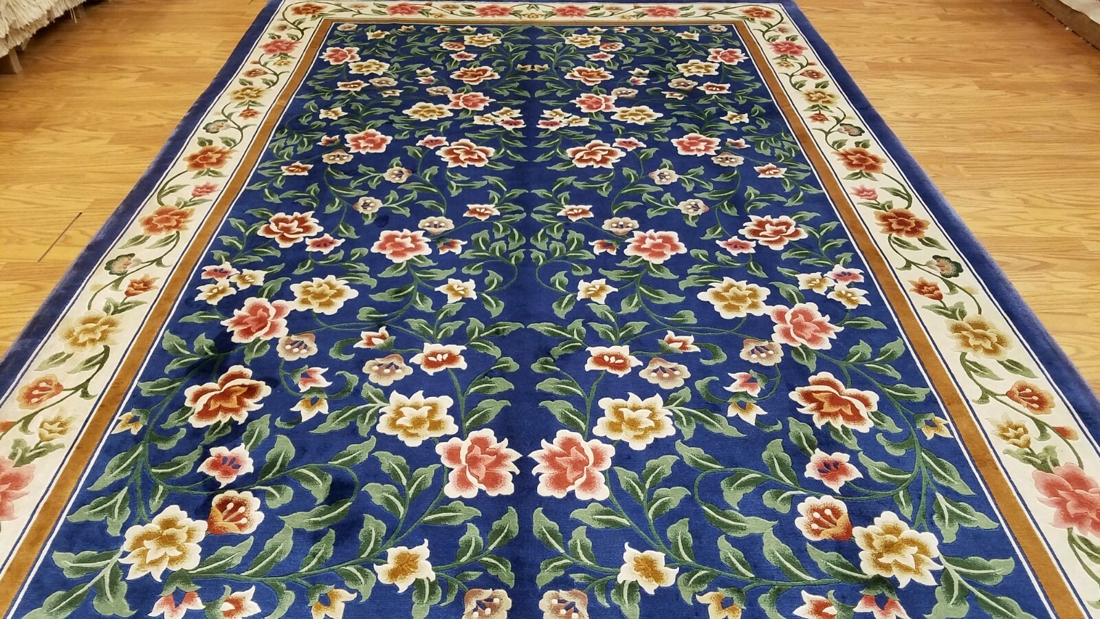 6 x 9 Royal blue English Garden Design Art Silk Hand Knotted Wool Area rug