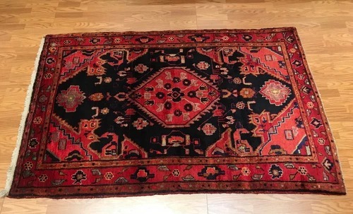 4.5 x 6.9 Persian Tribal Geometric Black 100% Wool Vegetable Dye Rug
