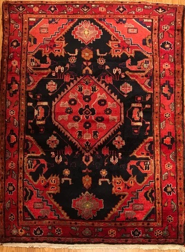4.5 x 6.9 Persian Tribal Geometric Black 100% Wool Vegetable Dye Rug