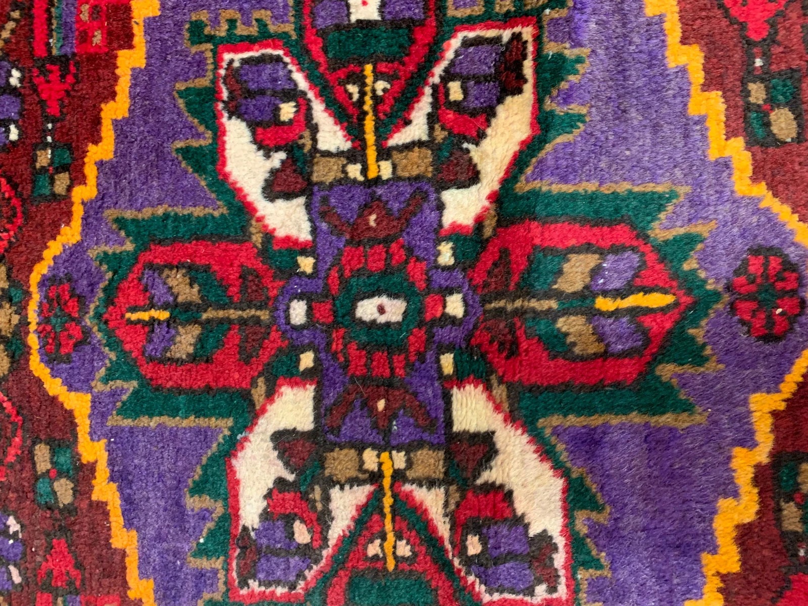 4.4x 6.9 Vintage Tribal Geometric Black/red 100% Wool Rug Vegetable Dye Rug