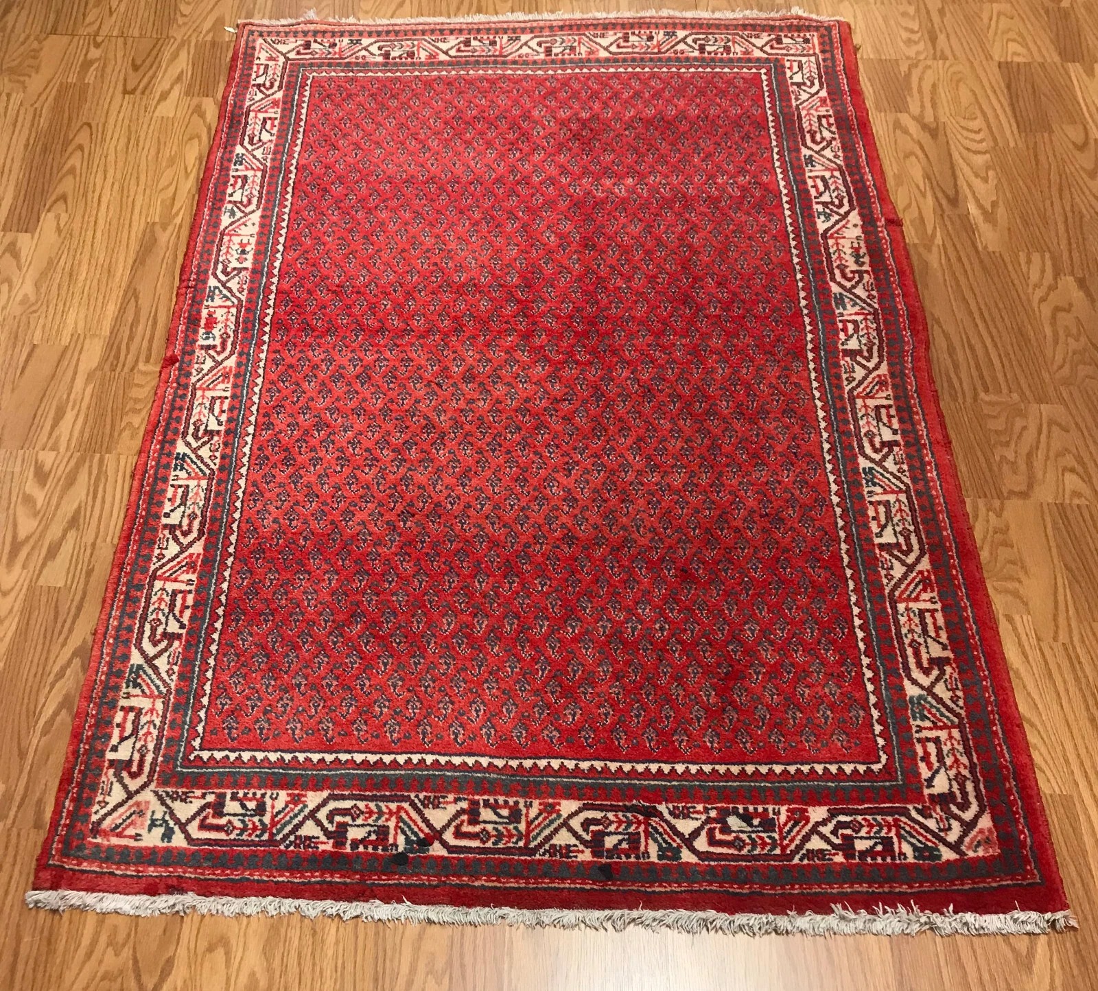 4.3 x 6.8 Vintage Tribal Geometric Red 100% Wool Vegetable Dye Rug