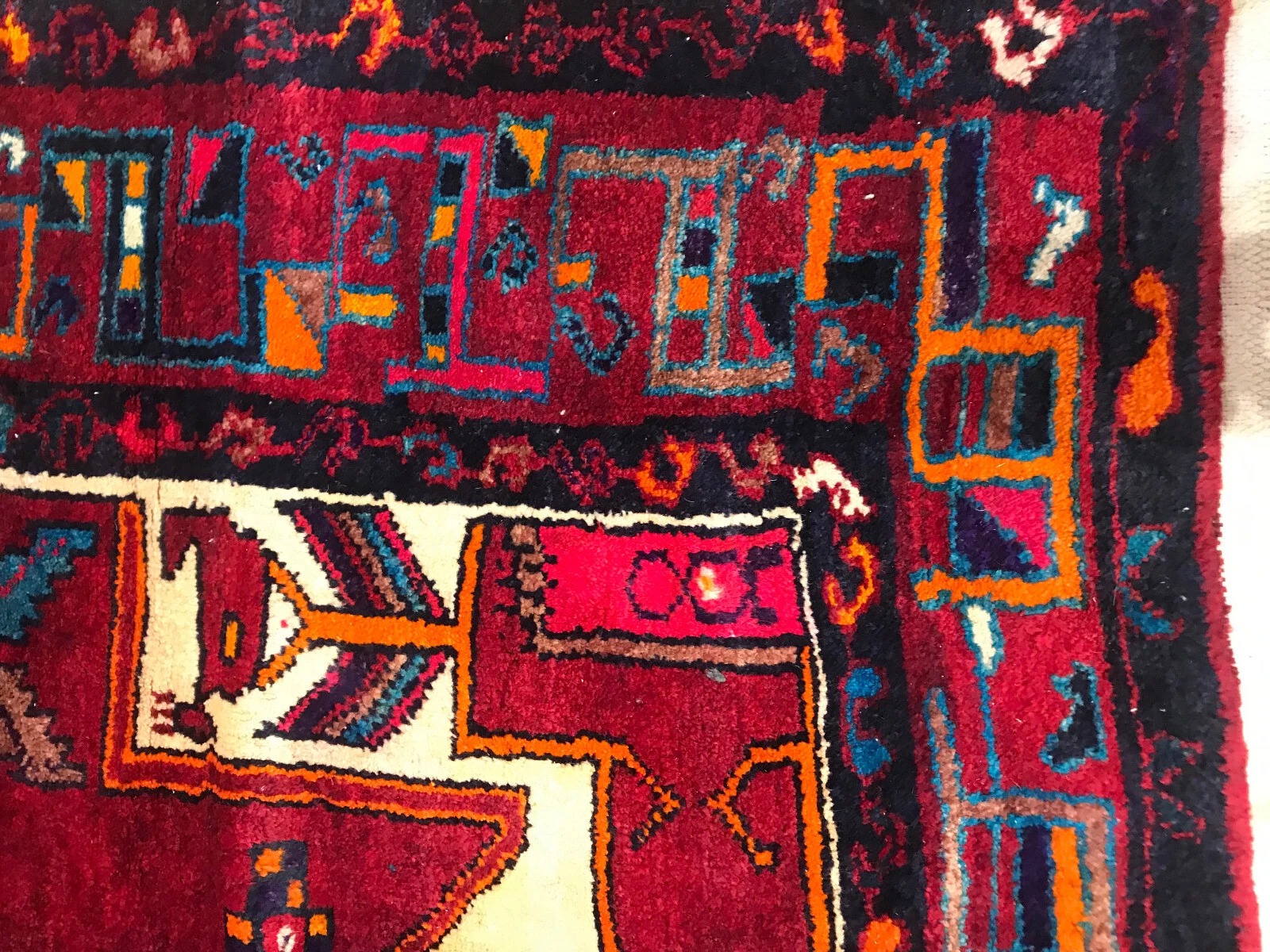 5.2 x 7.11 ft Vintage Tribal Geometric 100% Wool Hand Knotted Vegetable Dye Rug
