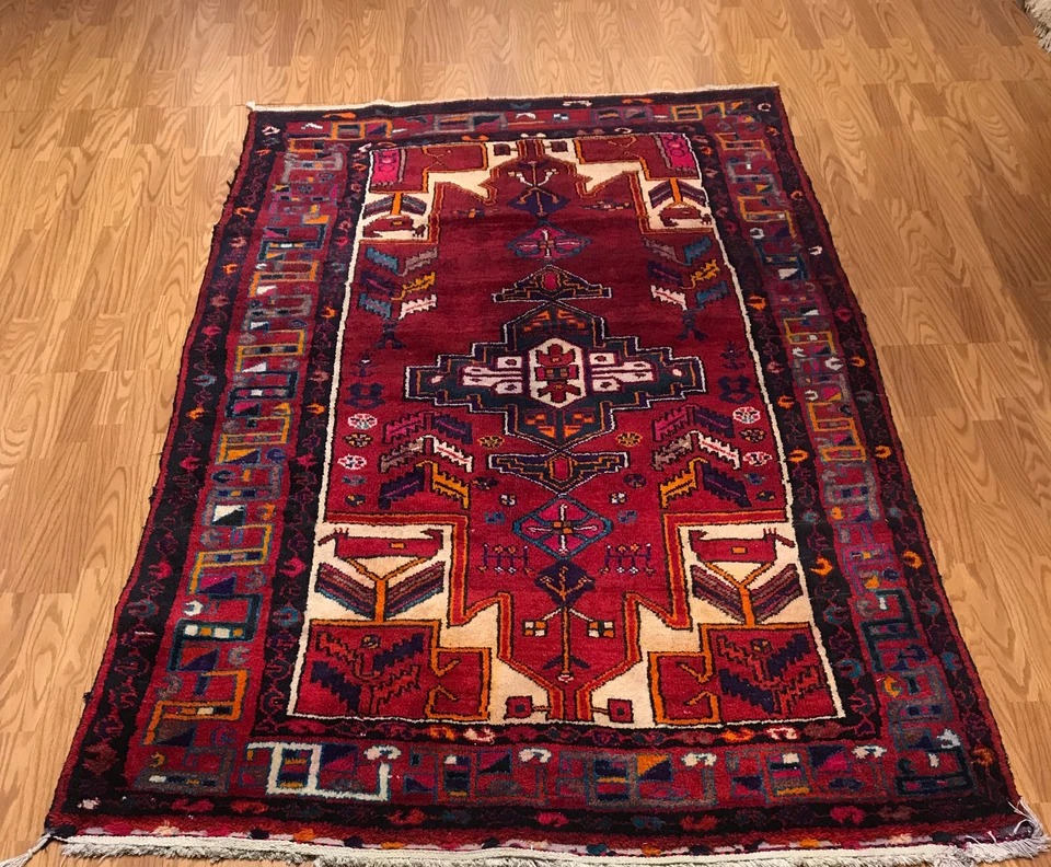 5.2 x 7.11 ft Vintage Tribal Geometric 100% Wool Hand Knotted Vegetable Dye Rug