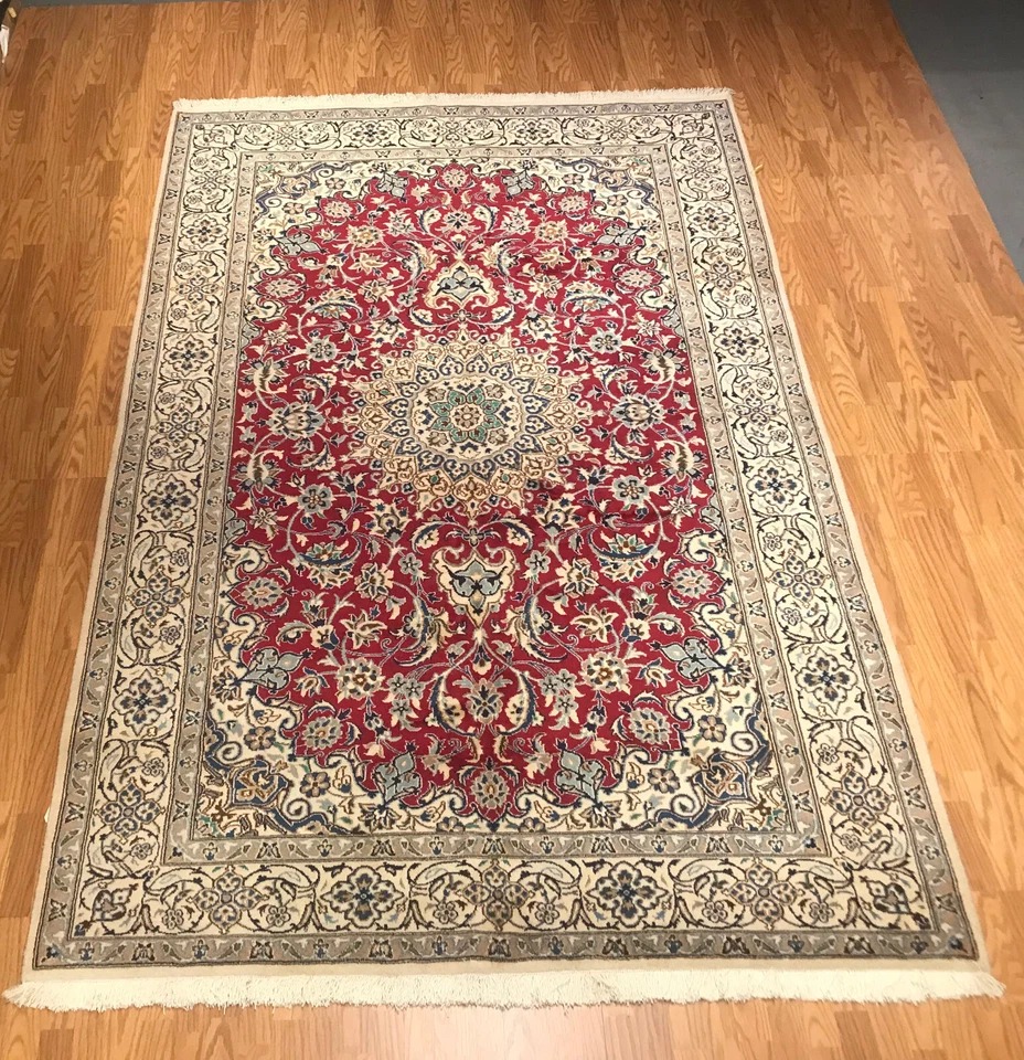6.7 x 10 Vintage Wool & Silk Hand Knotted Area Rug