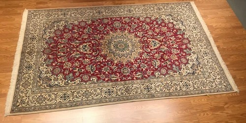 6.7 x 10 Vintage Wool & Silk Hand Knotted Area Rug