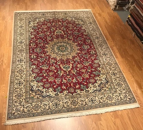 6.7 x 10 Vintage Wool & Silk Hand Knotted Area Rug