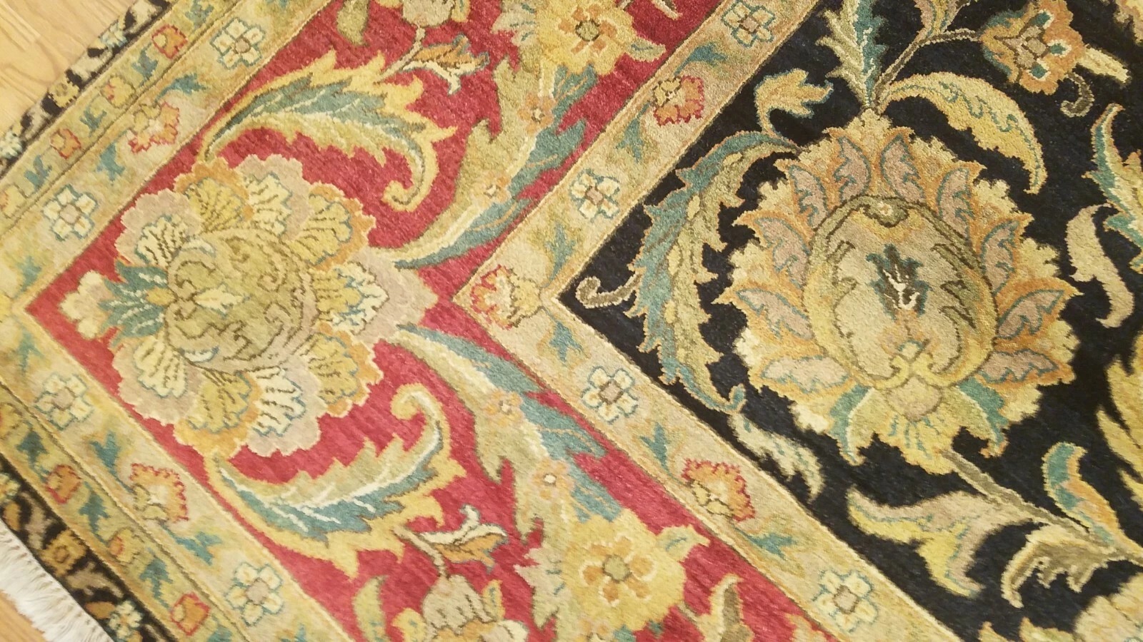 9 x 12 Black Indo Agra All-Over Wool Hand-Knotted Oriental Rug