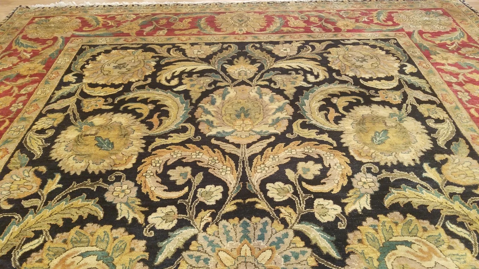 9 x 12 Black Indo Agra All-Over Wool Hand-Knotted Oriental Rug
