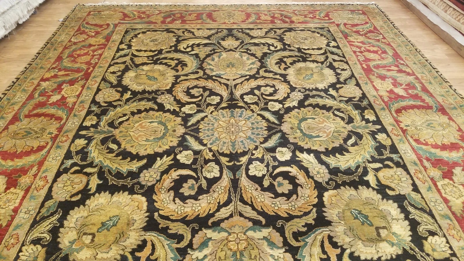 9 x 12 Black Indo Agra All-Over Wool Hand-Knotted Oriental Rug