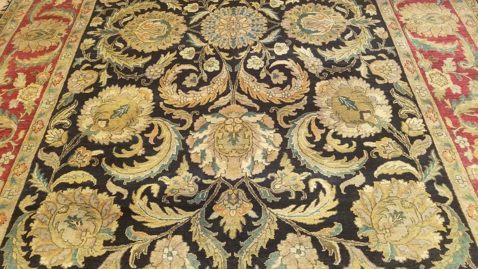 9 x 12 Black Indo Agra All-Over Wool Hand-Knotted Oriental Rug