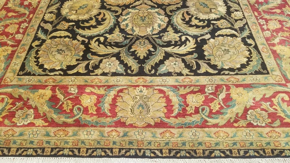 9 x 12 Black Indo Agra All-Over Wool Hand-Knotted Oriental Rug