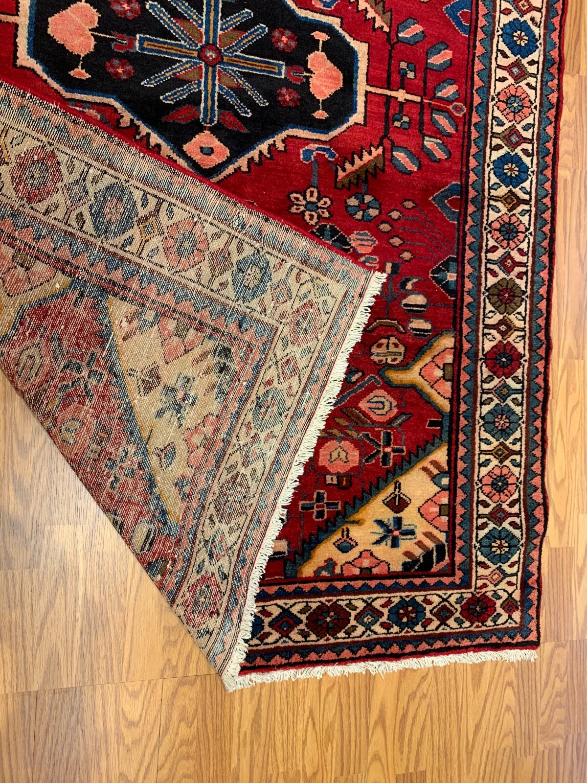 4.10 X 7 Vintage Tribal Red Hand Knotted 100% Wool Vegetable Dye Rug