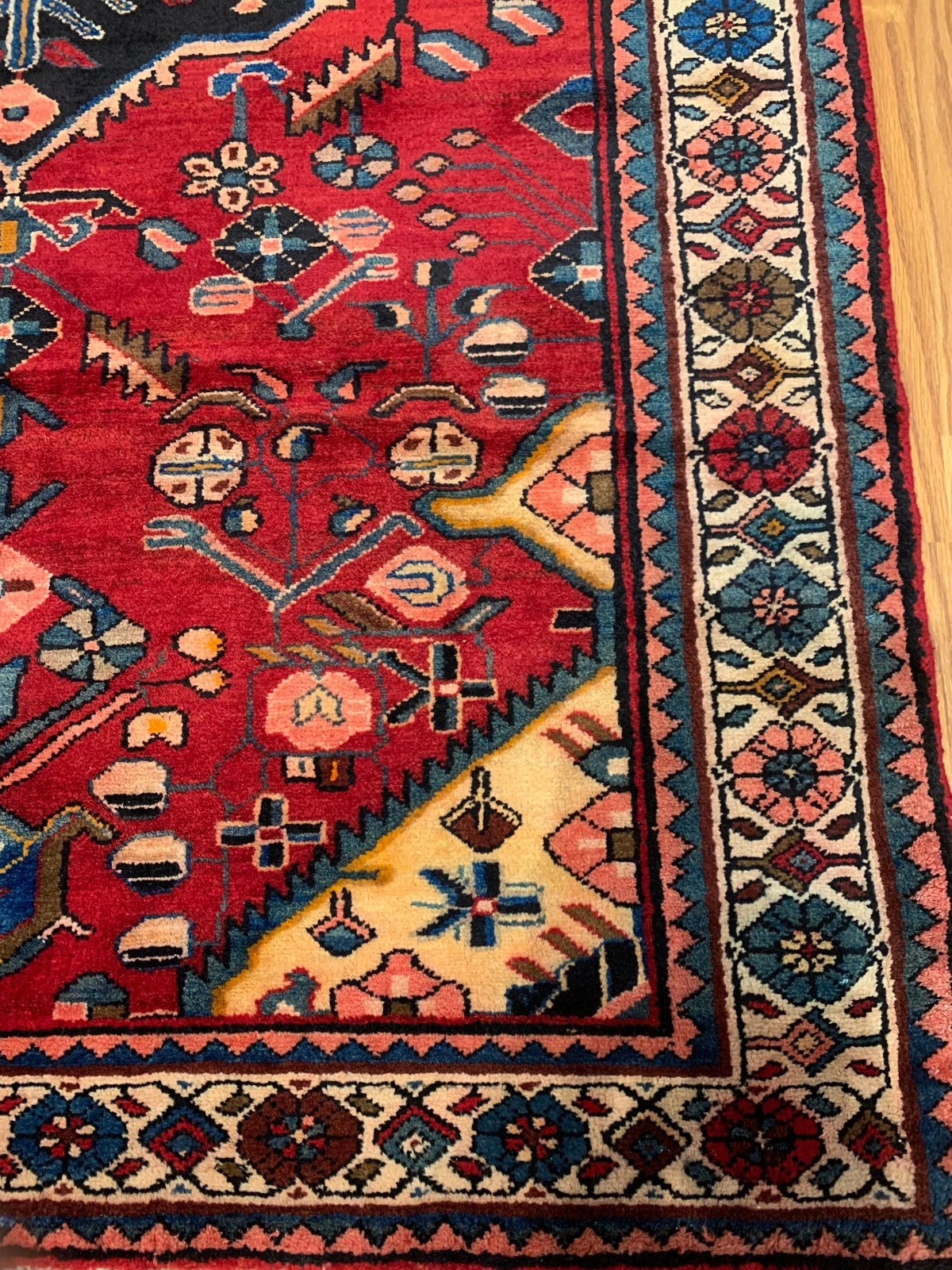 4.10 X 7 Vintage Tribal Red Hand Knotted 100% Wool Vegetable Dye Rug
