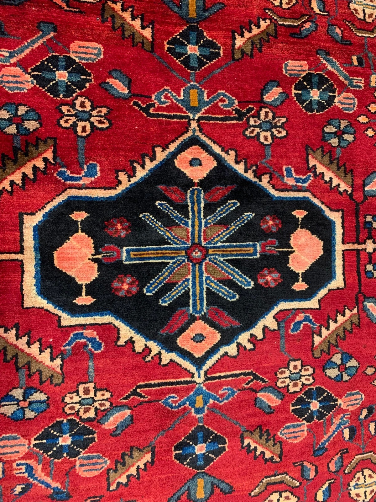 4.10 X 7 Vintage Tribal Red Hand Knotted 100% Wool Vegetable Dye Rug