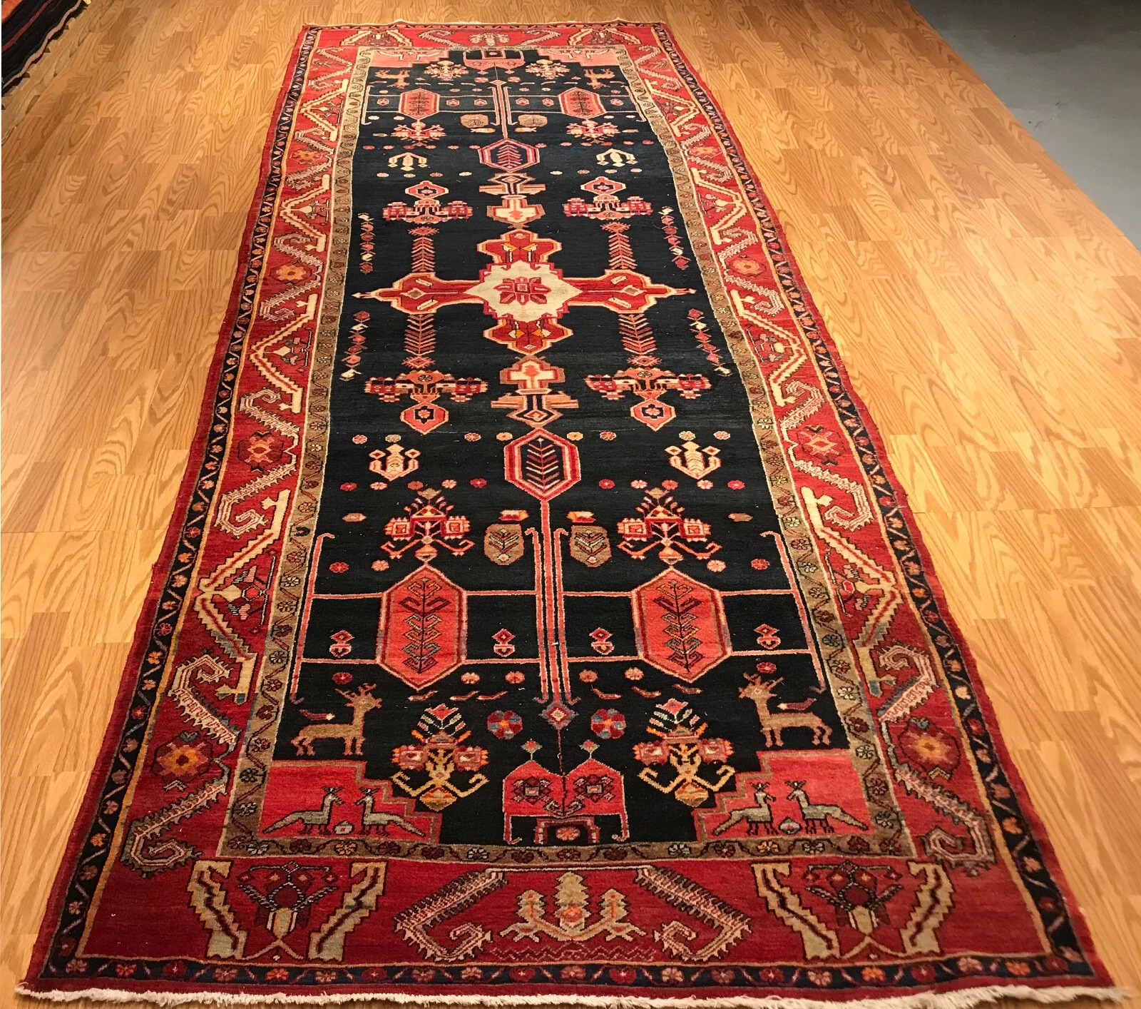 5 x 14 Runner Antique Semi Geometric Malayer Hand Knotted Wool Vegetable Dye