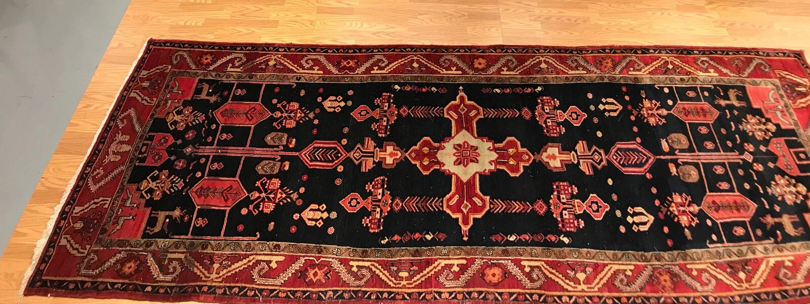 5 x 14 Runner Antique Semi Geometric Malayer Hand Knotted Wool Vegetable Dye