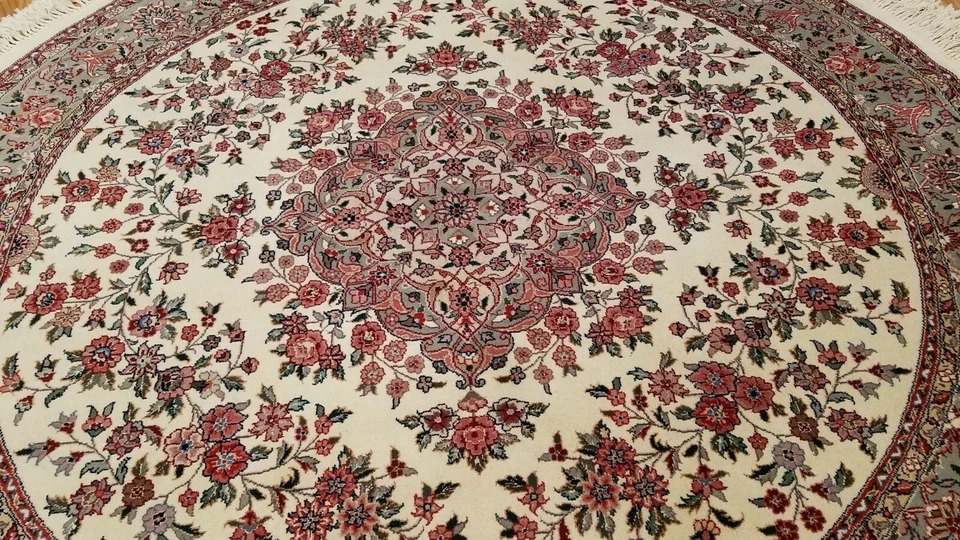 6 x 6 Round Ivory Wool & Silk Hand Knotted Area rug