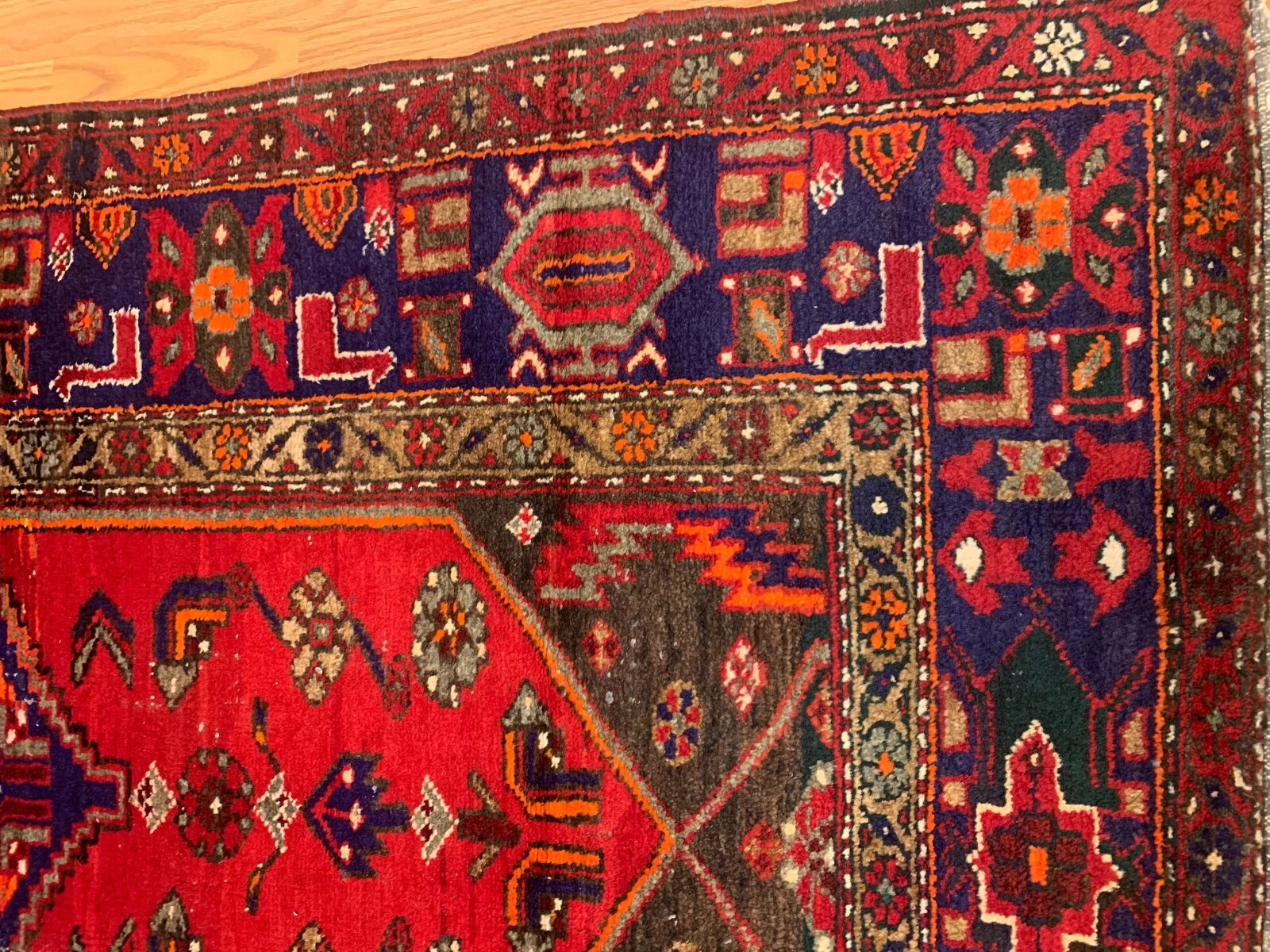 4.4 x 7.1 Vintage Tribal Geometric Red 100% Wool Vegetable Dye Rug