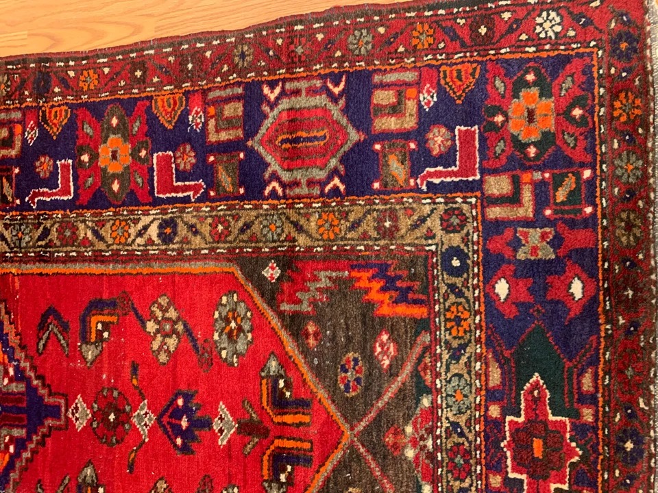 4.4 x 7.1 Vintage Tribal Geometric Red 100% Wool Vegetable Dye Rug