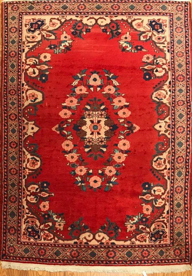 4.1 x 6.6 Vintage Tribal Medallion Red 100% Wool Vegetable Dye Rug
