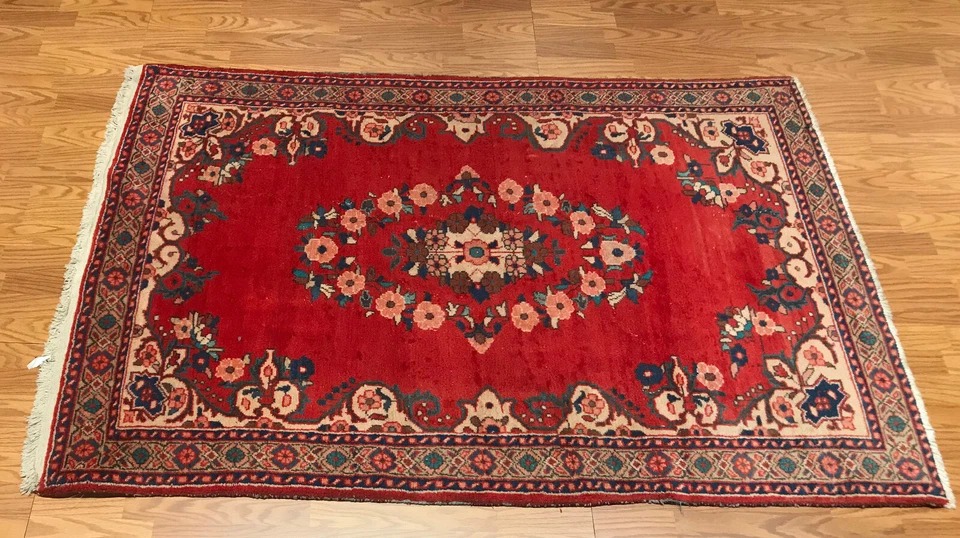 4.1 x 6.6 Vintage Tribal Medallion Red 100% Wool Vegetable Dye Rug