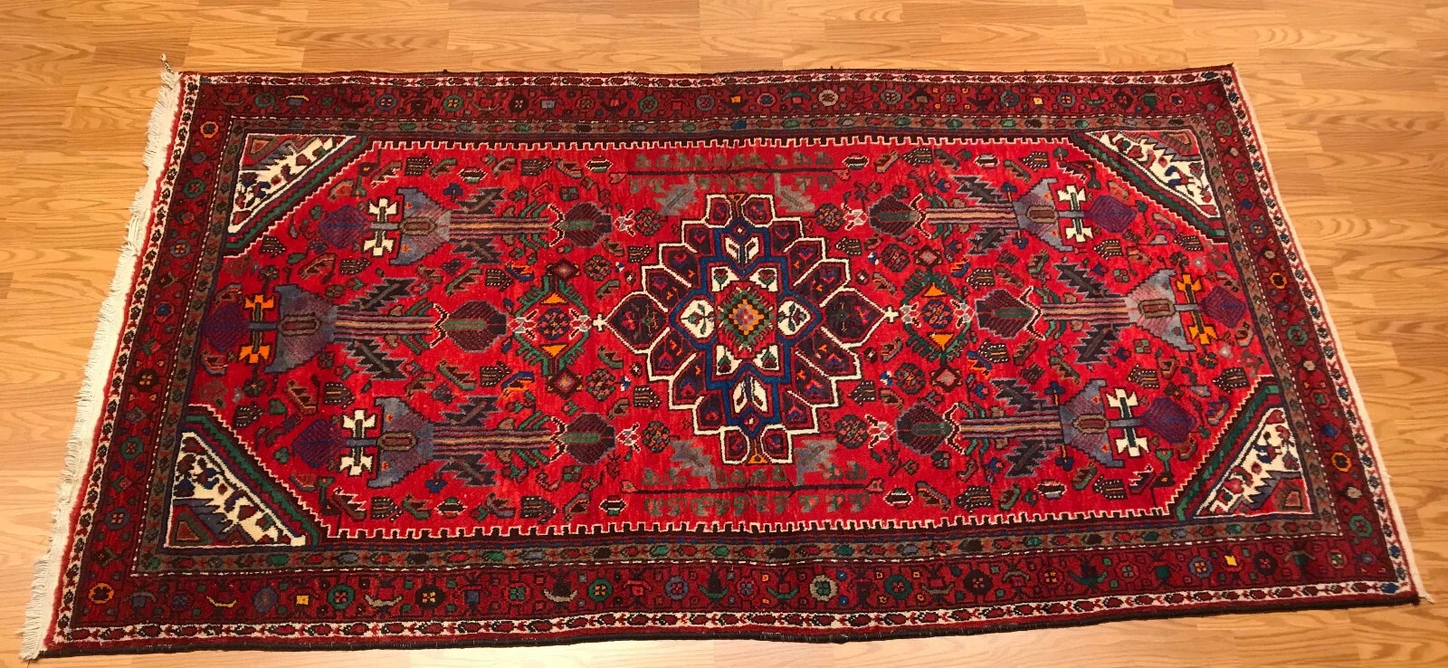 4.7 x 8.7 Vintage Tribal Geometric Red 100% Wool Vegetable Dye