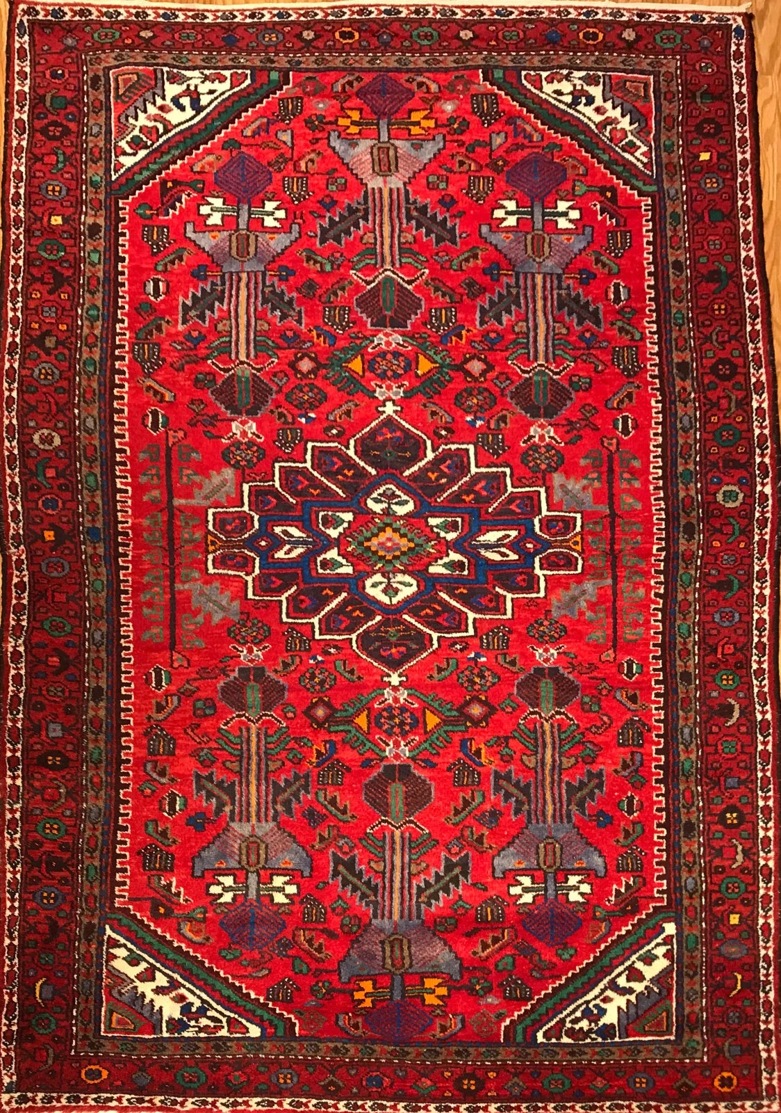 4.7 x 8.7 Vintage Tribal Geometric Red 100% Wool Vegetable Dye 413000 Montaage Inc.