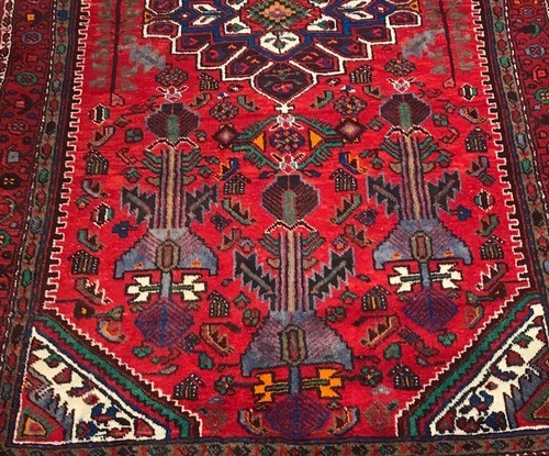 4.7 x 8.7 Vintage Tribal Geometric Red 100% Wool Vegetable Dye
