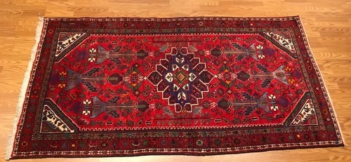 4.7 x 8.7 Vintage Tribal Geometric Red 100% Wool Vegetable Dye