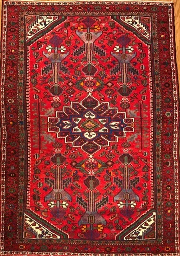 4.7 x 8.7 Vintage Tribal Geometric Red 100% Wool Vegetable Dye