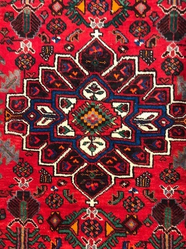 4.7 x 8.7 Vintage Tribal Geometric Red 100% Wool Vegetable Dye