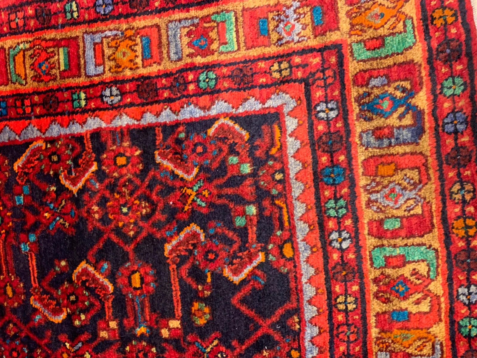 4.3 x 6.9 Vintage Tribal Geometric Navy 100% Wool Rug Vegetable Dye Rug