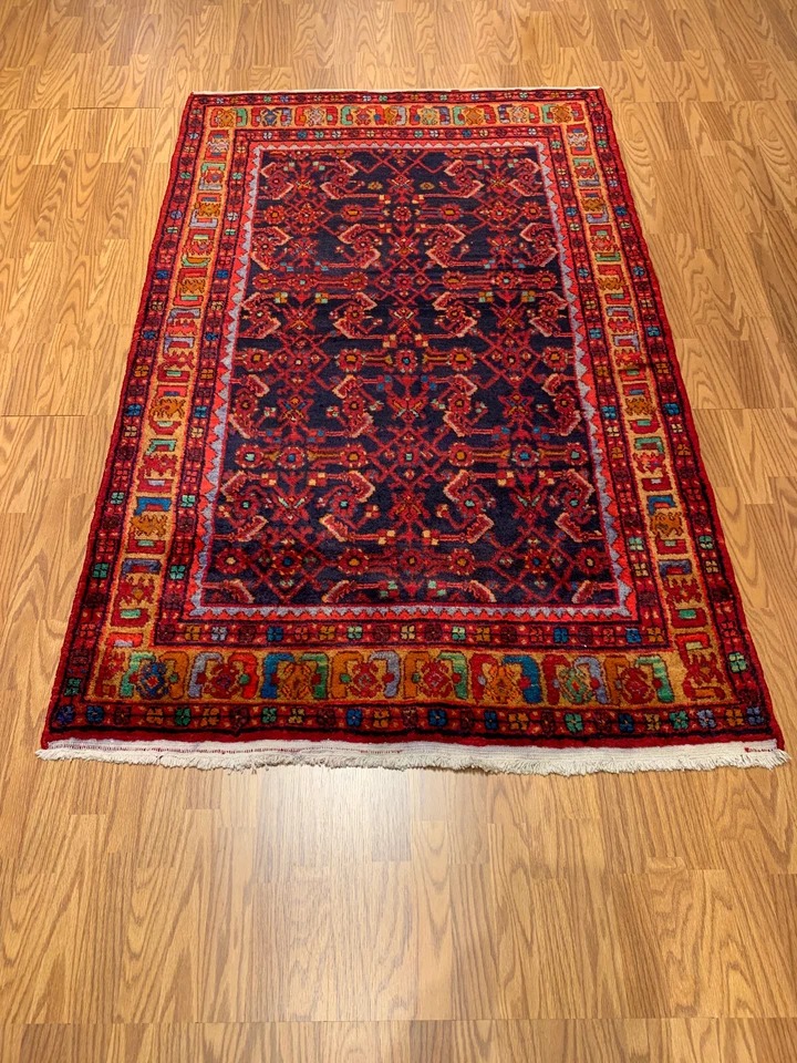 4.3 x 6.9 Vintage Tribal Geometric Navy 100% Wool Rug Vegetable Dye Rug