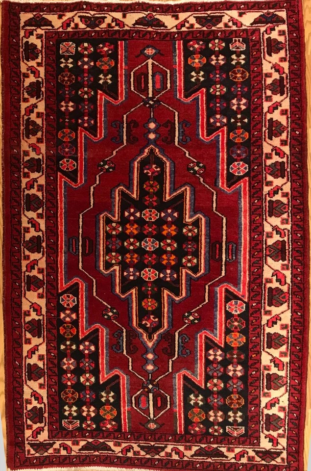 4.3 x 6.9 Vintage Tribal Geometric Maroon 100% Wool Vegetable Dye Rug