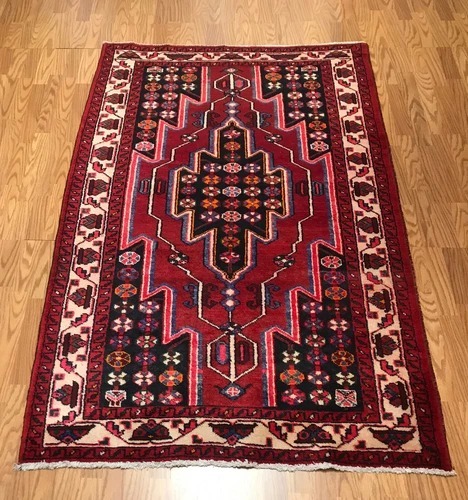 4.3 x 6.9 Vintage Tribal Geometric Maroon 100% Wool Vegetable Dye Rug