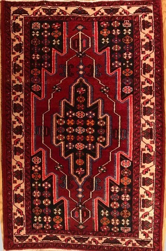 4.3 x 6.9 Vintage Tribal Geometric Maroon 100% Wool Vegetable Dye Rug