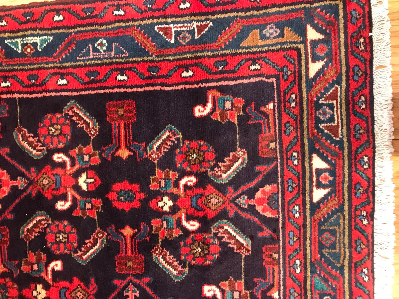 4.2 x 6.6 Vintage Tribal Geometric Black 100% Wool Vegetable Dye Rug