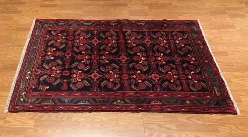 4.2 x 6.6 Vintage Tribal Geometric Black 100% Wool Vegetable Dye Rug