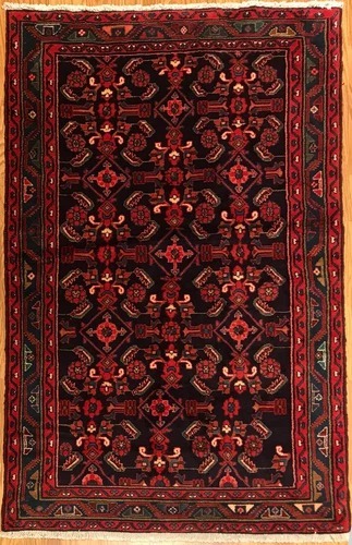 4.2 x 6.6 Vintage Tribal Geometric Black 100% Wool Vegetable Dye Rug