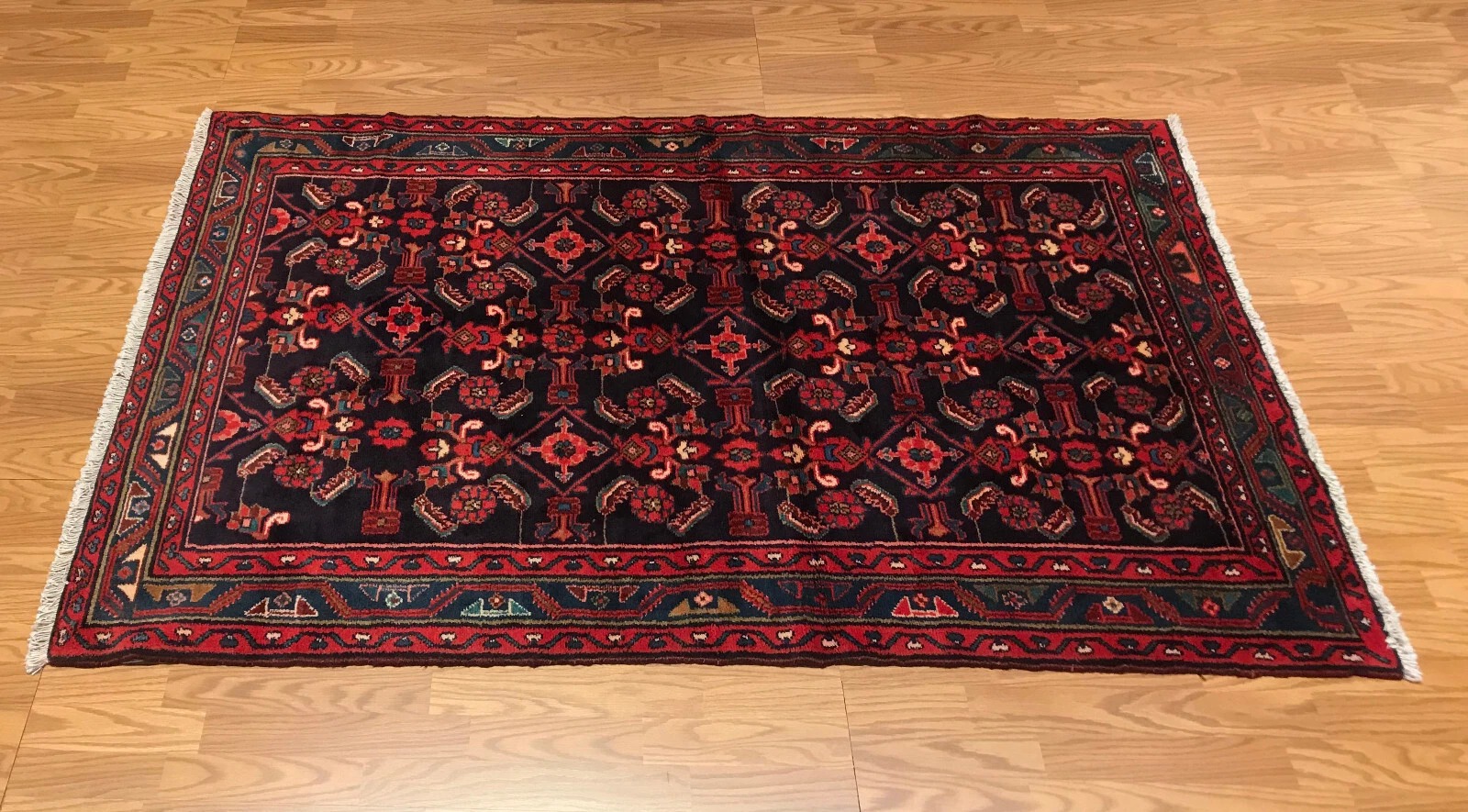 4.2 x 6.6 Vintage Tribal Geometric Black 100% Wool Vegetable Dye Rug