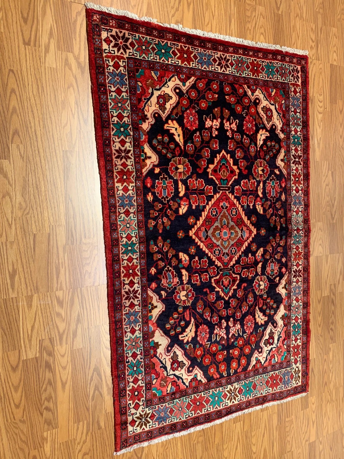 4.5 X 6.10 Navy Hand Knotted 100% Wool Vegetable Dye Rug