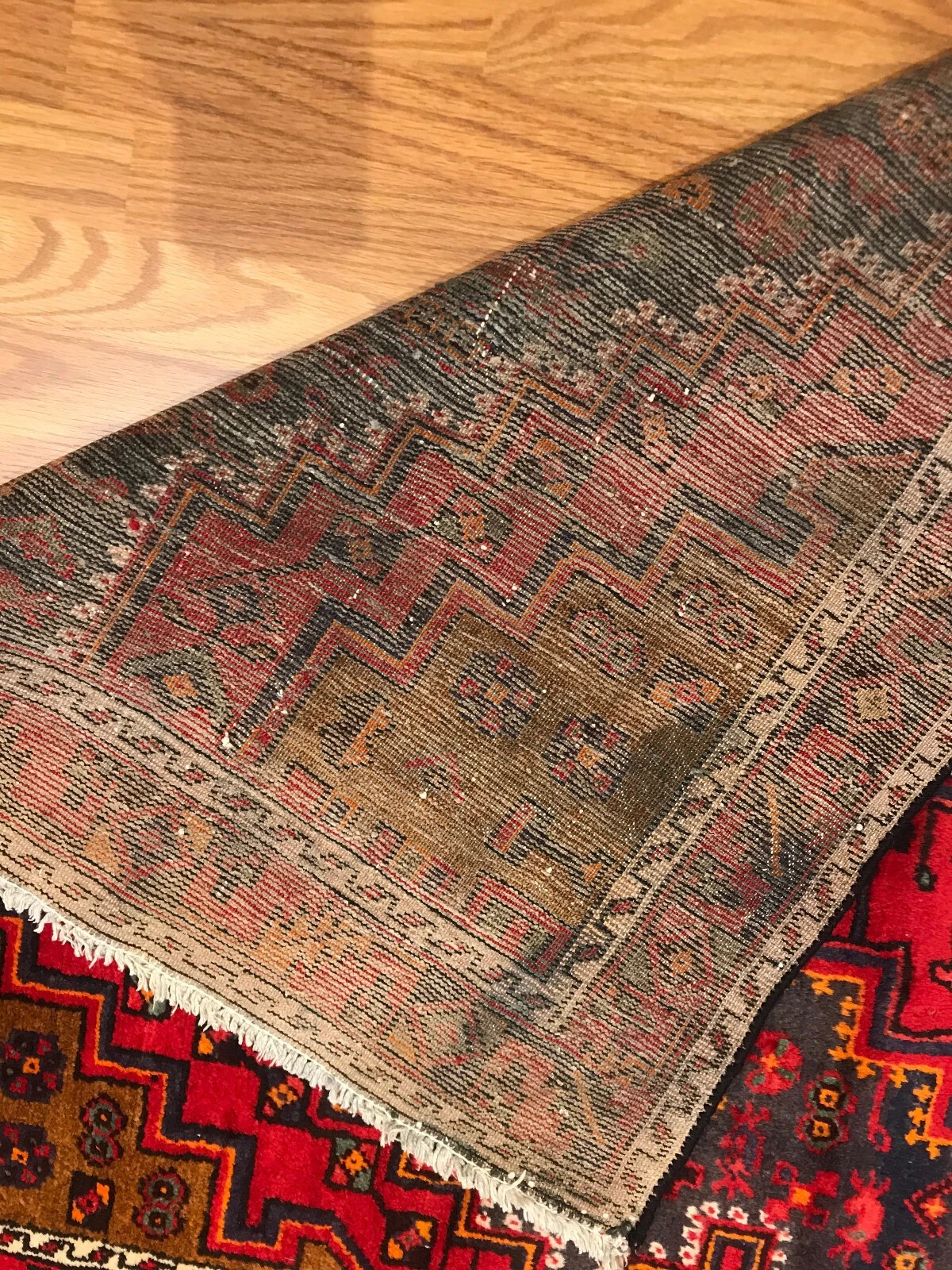 4.2 x 7.2 Vintage Tribal Geometric Navy 100% Wool Vegetable Dye Rug
