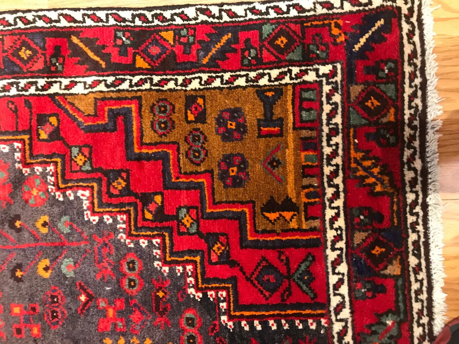 4.2 x 7.2 Vintage Tribal Geometric Navy 100% Wool Vegetable Dye Rug