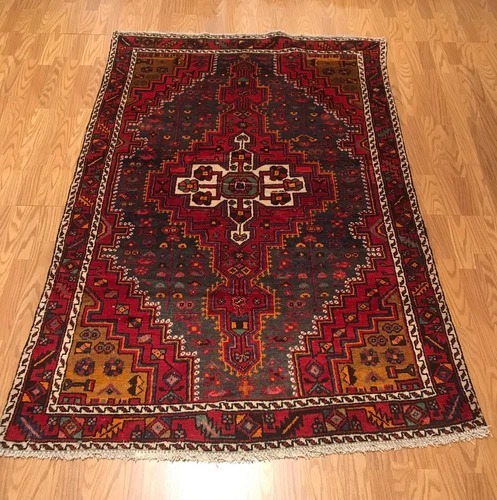 4.2 x 7.2 Vintage Tribal Geometric Navy 100% Wool Vegetable Dye Rug