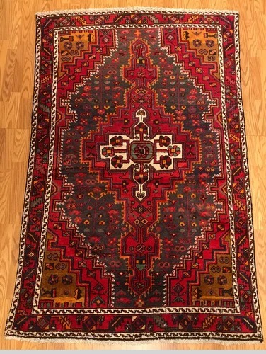 4.2 x 7.2 Vintage Tribal Geometric Navy 100% Wool Vegetable Dye Rug