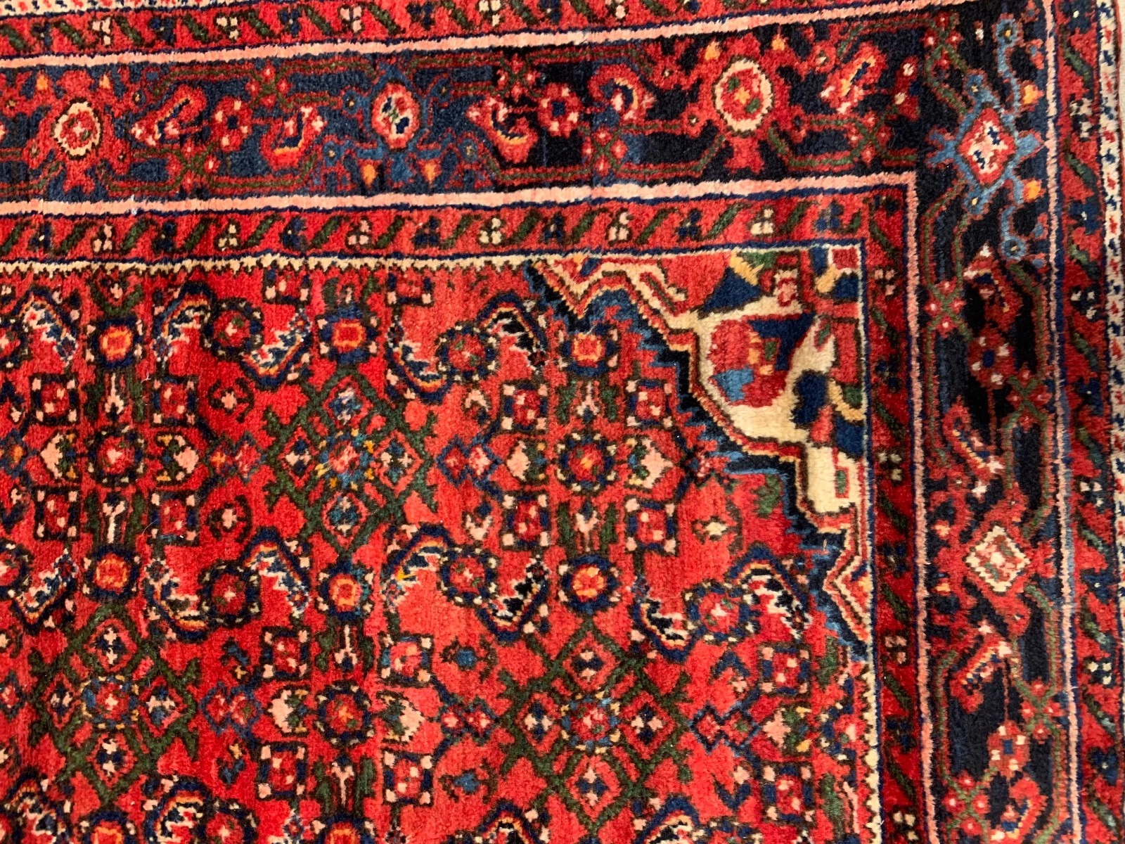 4.9x 8.9 Vintage Tribal Red/Navy 100% Wool Hand Made Rug Vegetable Dye